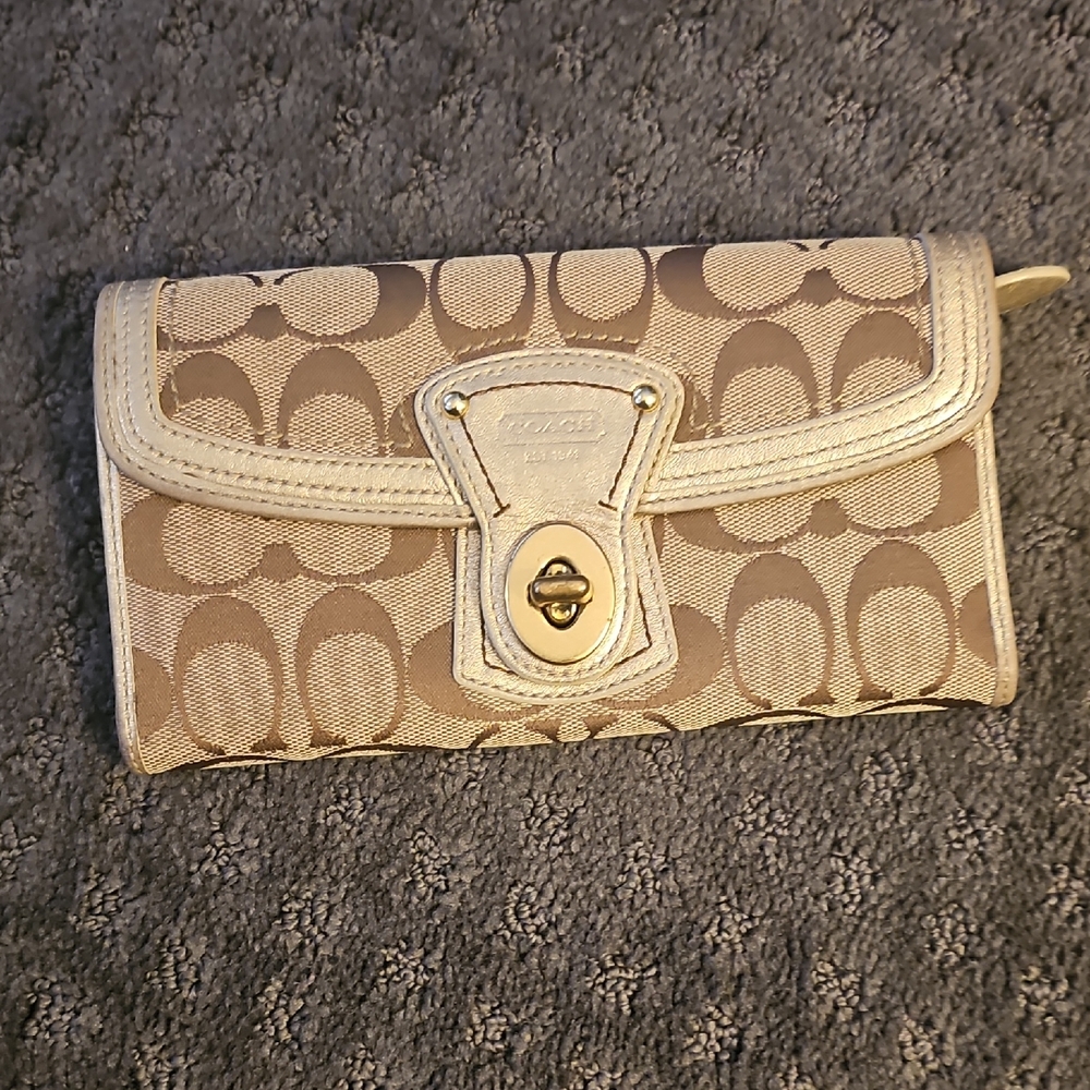 Coach Signature Beige and Brown Wallet